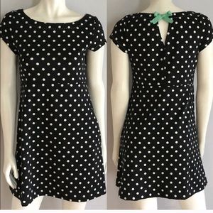 Black white polka dot dress with mint green bow